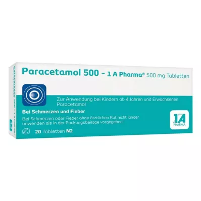 PARACETAMOL 500-1A Pharma tabletid, 20 tk PARACETAMOL 500-1A Pharma tabletid, 20 tk