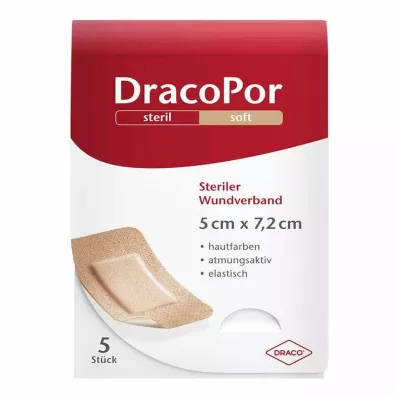 DRACOPOR haavaside 5x7,2 cm steriilne nahavärvi, 5 tk