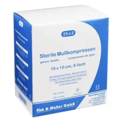 MULLKOMPRESSEN 10x10 cm steriilne 8x, 25X2 tk