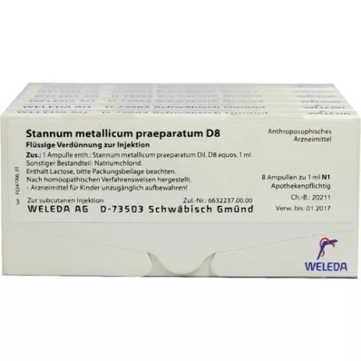 STANNUM METALLICUM praeparatum D 8 ampulli, 48X1 ml