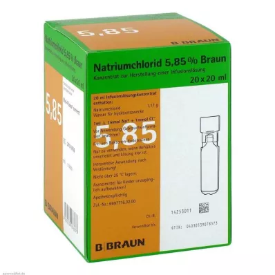 NATRIUMCHLORID 5,85% pruun MPC Infusioonilahus, 20X20 ml