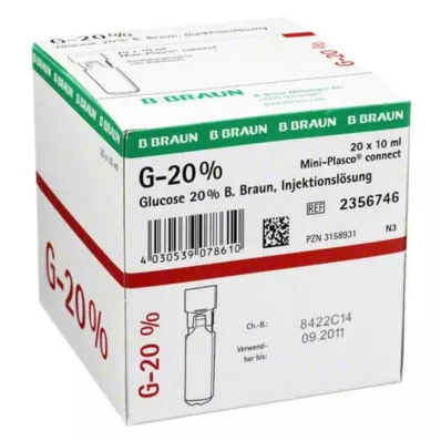 GLUCOSE 20% B.Braun Mini Plasco connect Inj. lahus, 20X10 ml