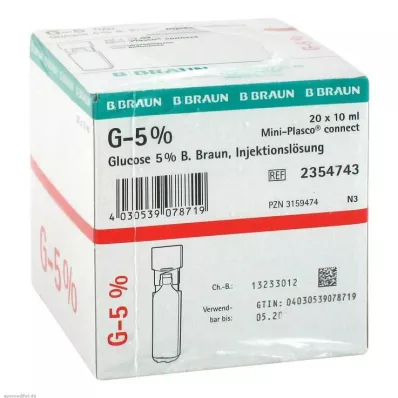 Glükoosi 5% Braun Mini Plasco connect süstelahus, 20X10 ml
