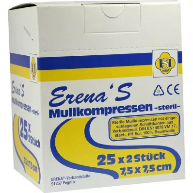 ERENA Sidekompress 7,5x7,5 cm steriilne 8x, 25X2 tk