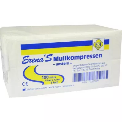 ERENA Sidekompress 7,5x7,5 cm mittesteriilne 8x, 100 tk ERENA Sidekompress 7,5x7,5 cm mittesteriilne 8x, 100 tk