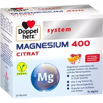 DOPPELHERZ Magneesium 400 tsitraadi süsteemi graanulid, 20 tk