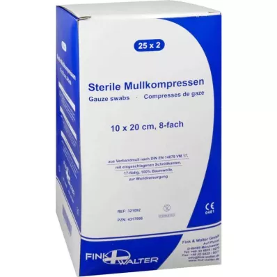 MULLKOMPRESSEN 10x20 cm steriilne 8x, 25X2 tk