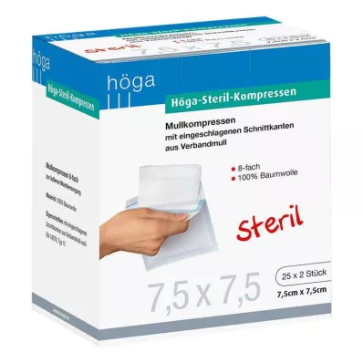 Höga steriilsed kompressid 7,5x7,5cm 8-kordsed, 25x2 tükki