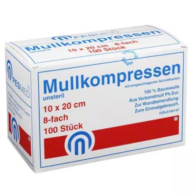 MULLKOMPRESSEN ES 10x20 cm mittesteriilne 8x, 100 tk