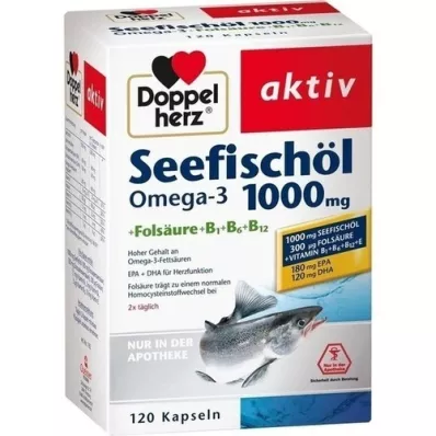 DOPPELHERZ Sea Fish Oil Omega-3 1.000 mg+Fols.Caps., 120 tk