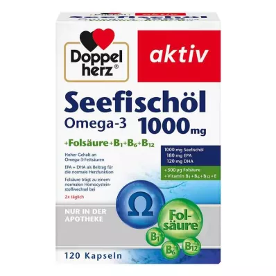 DOPPELHERZ Sea Fish Oil Omega-3 1.000 mg+Fols.Caps., 120 tk