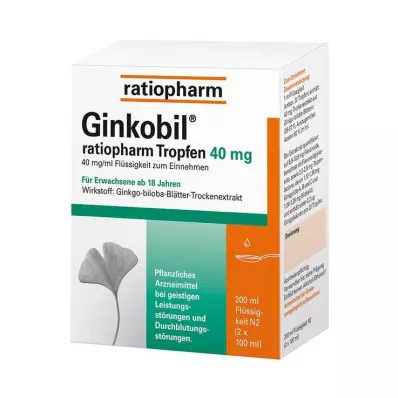 Ginkobil ratiopharm 40mg koos Ginkgo biloba tilkadega, 200 ml