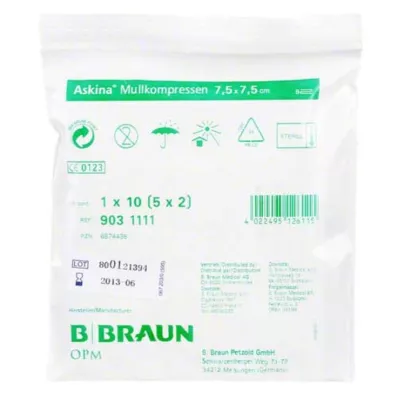 ASKINA Sidekompressid 7,5x7,5 cm steriilsed, 5X2 tk