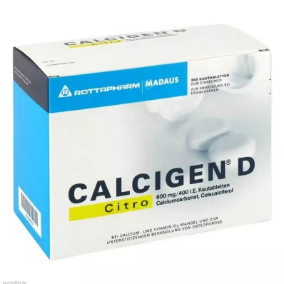 CALCIGEN D Citro 600 mg/400 I.U. närimistabletid, 200 tk
