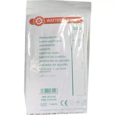 WATTESTÄBCHEN Puit 15 cm 4-5 mm puuvillase peaga, 100 tk