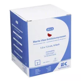 VLIES-SCHLITZKOMPRESSEN 7,5x7,5 cm steriilne 6x, 25X2 tk