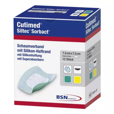 Cutimed Siltec Sorbact PU-side 7,5x7,5 cm, 12 tk