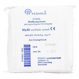 MULLKOMPRESSEN ES 10x10 cm mittesteriilne 8x, 10 tk