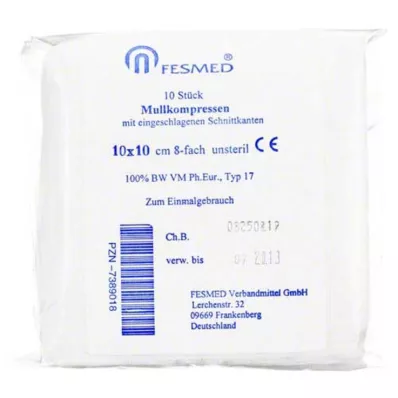 MULLKOMPRESSEN ES 10x10 cm mittesteriilne 8x, 10 tk