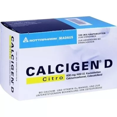 CALCIGEN D Citro 600 mg/400 I.E. närimistabletid, 120 tk