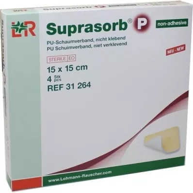 SUPRASORB P PU-Foam v.mittekleepuv 15x15 cm, 4 tk