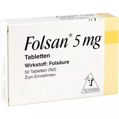 FOLSAN 5 mg tabletid, 50 tk