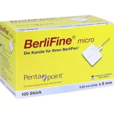 BERLIFINE mikrokanüülid 0,25x8 mm, 100 tk