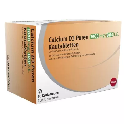 Calcium D3 Puren 1000 mg / 880 RÜ närimistabletid, 90 tk