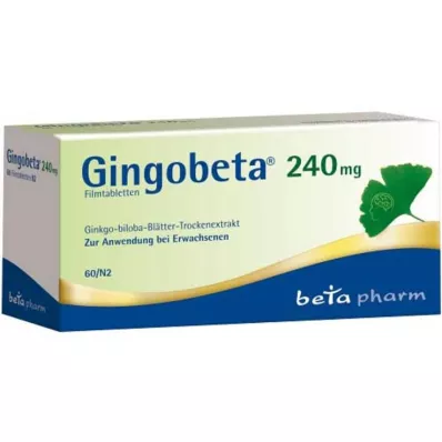 Gingobeta 240 mg õhukese polümeerikattega tabletid, 60 tk Gingobeta 240 mg õhukese polümeerikattega tabletid, 60 tk