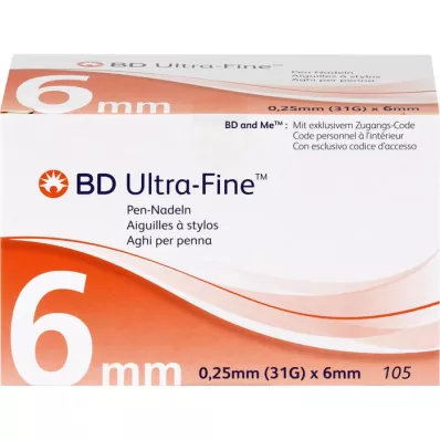 BD ULTRA-FINE Pliiatsinõelad 6 mm 31 G 0,25 mm, 105 tk