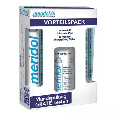 MERIDOL Hambapasta Advantage Pack+100 ml loputusvahendit, 2X75 ml