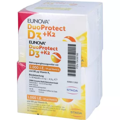 EUNOVA DuoProtect D3+K2 1.000 I.E./80 μg Kps.Combi, 2X90 St