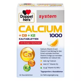 DOPPELHERZ Kaltsium 1000+D3+K2 süsteemi närimistabletid, 60 tk