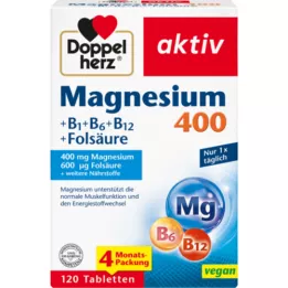 DOPPELHERZ Magneesium 400+B1+B6+B12+foolhape tbl, 120 tk