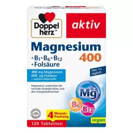 DOPPELHERZ Magneesium 400+B1+B6+B12+foolhape tbl, 120 tk