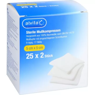 ALVITA Sidekompressid steriilsed 5x5 cm, 25X2 tk