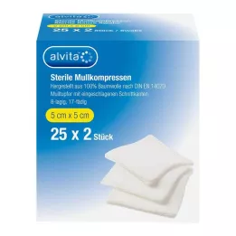 ALVITA Sidekompressid steriilsed 5x5 cm, 25X2 tk