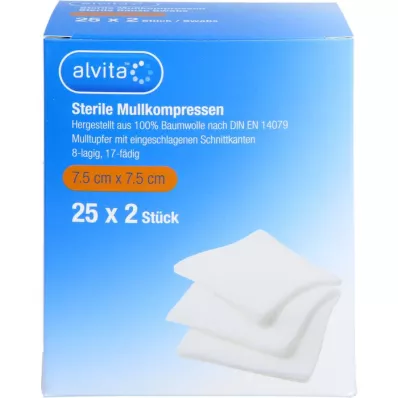 ALVITA Sidekompressid steriilsed 7,5x7,5 cm, 25X2 tk