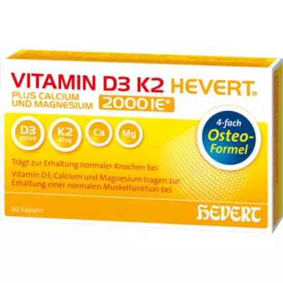 VITAMIN D3 K2 Hevert pluss Ca Mg 2000 I.U./2 kapslit, 60 tk