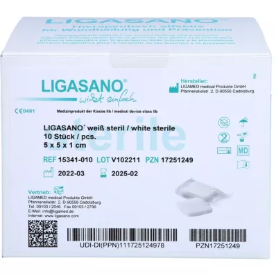 LIGASANO valge side 1x5x5 cm steriilne, 10 tk