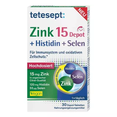 TETESEPT Tsink 15 depot+histidiin+selenium õhukese polümeerikattega tabletid, 30 tk