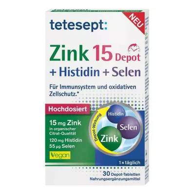 Tetesept Zinc 15 Depot + Histidiin + Seleen õhukese polümeerikattega tabletid, 30 tk Tetesept Zinc 15 Depot + Histidiin + Seleen õhukese polümeerikattega tabletid, 30 tk