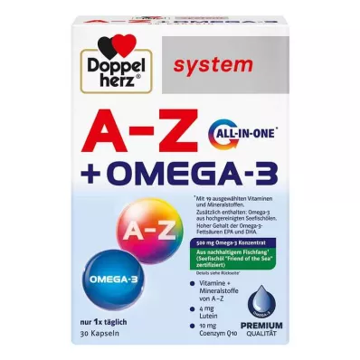 Doppelherz A-Z + Omega-3 kõik-ühes süsteemi kapslid, 30 tk Doppelherz A-Z + Omega-3 kõik-ühes süsteemi kapslid, 30 tk