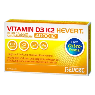 VITAMIN D3 K2 Hevert pluss Ca Mg 4000 IE/2 kapslit, 60 tk